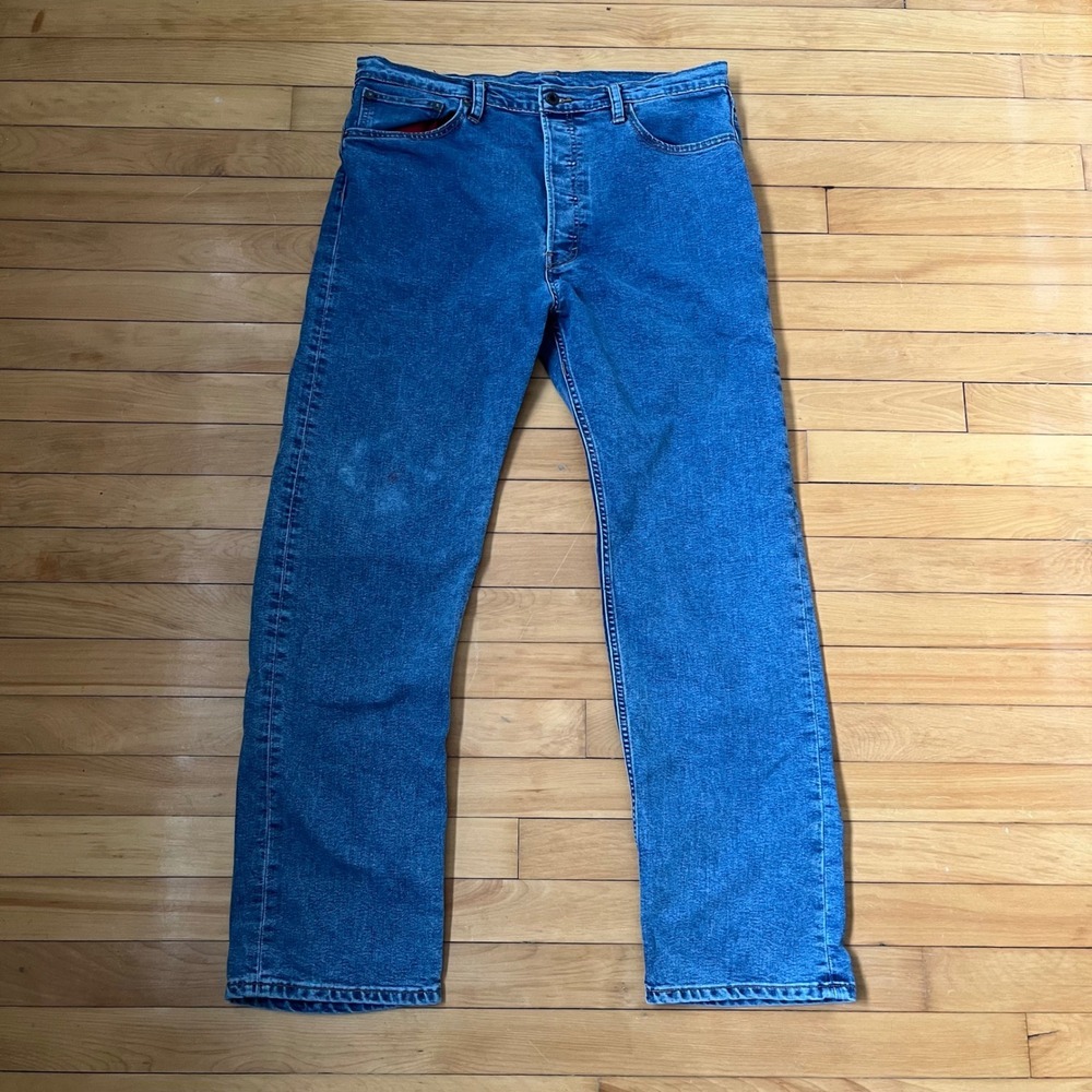 Levis 501 Mens Straight Leg Blue Denim Jeans Button Fly W36 L32 Red Pocket Bags